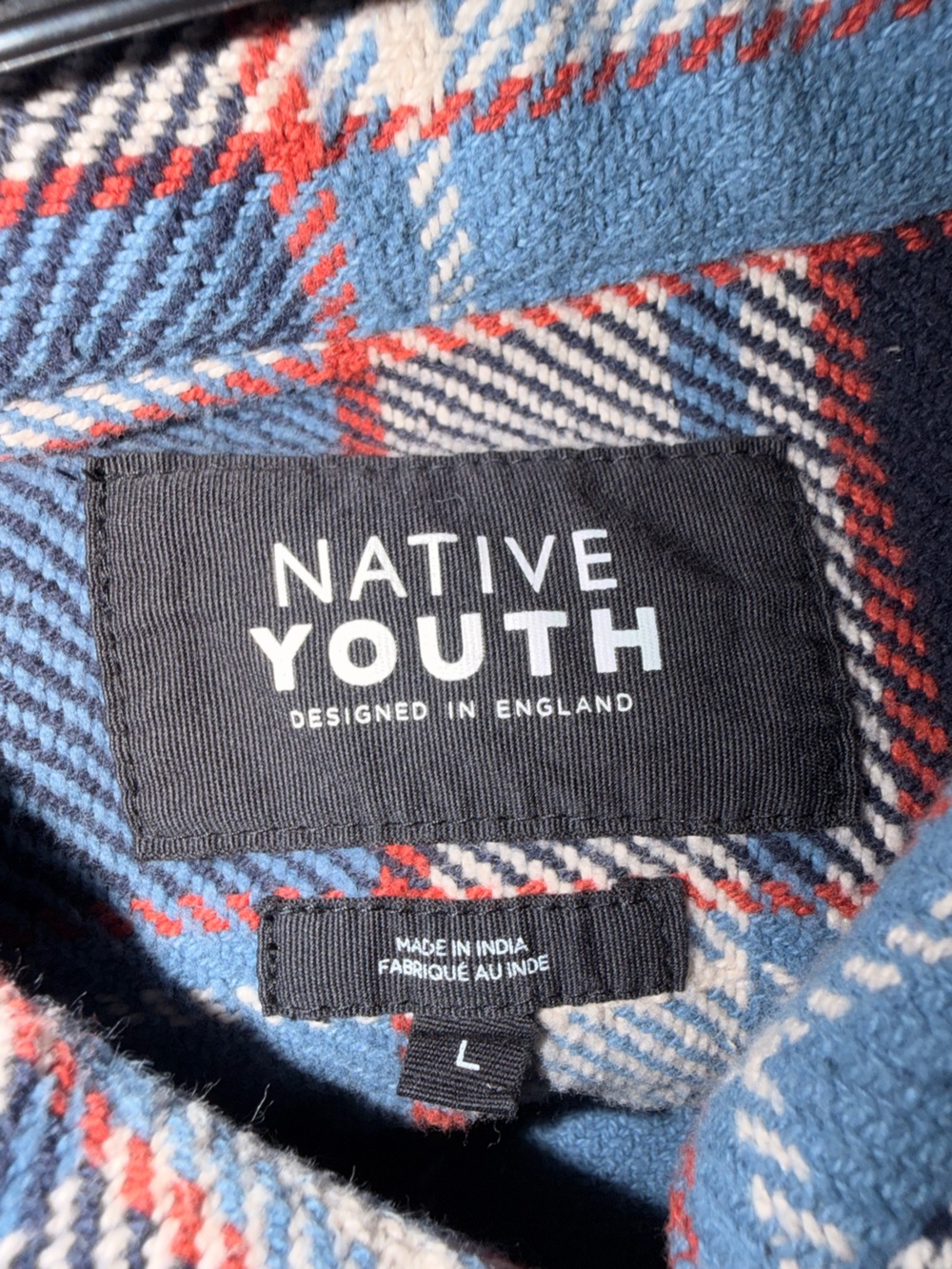 Plaid Flannel Button-Up Shirt in Blue & Cream - Picture 3 of 3